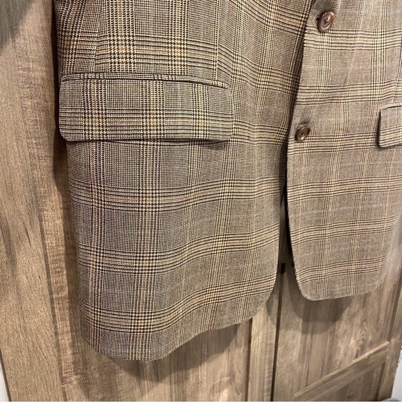 Lauren Ralph Lauren 44R Blazer Wool Silk Brown Glen Plaid Jacket - Picture 7 of 11